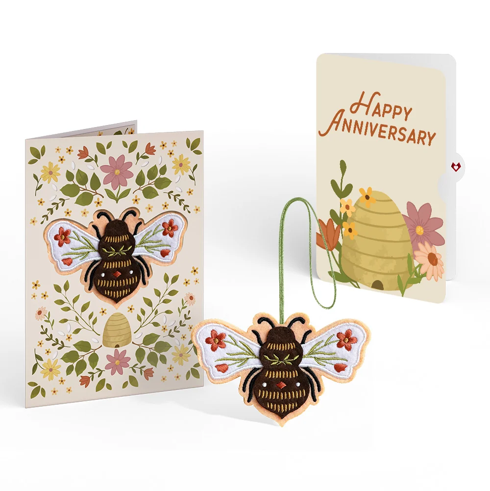 Lovepop Botanical Bee Anniversary HeartFelt Charm Card and Sentiment Set Cream