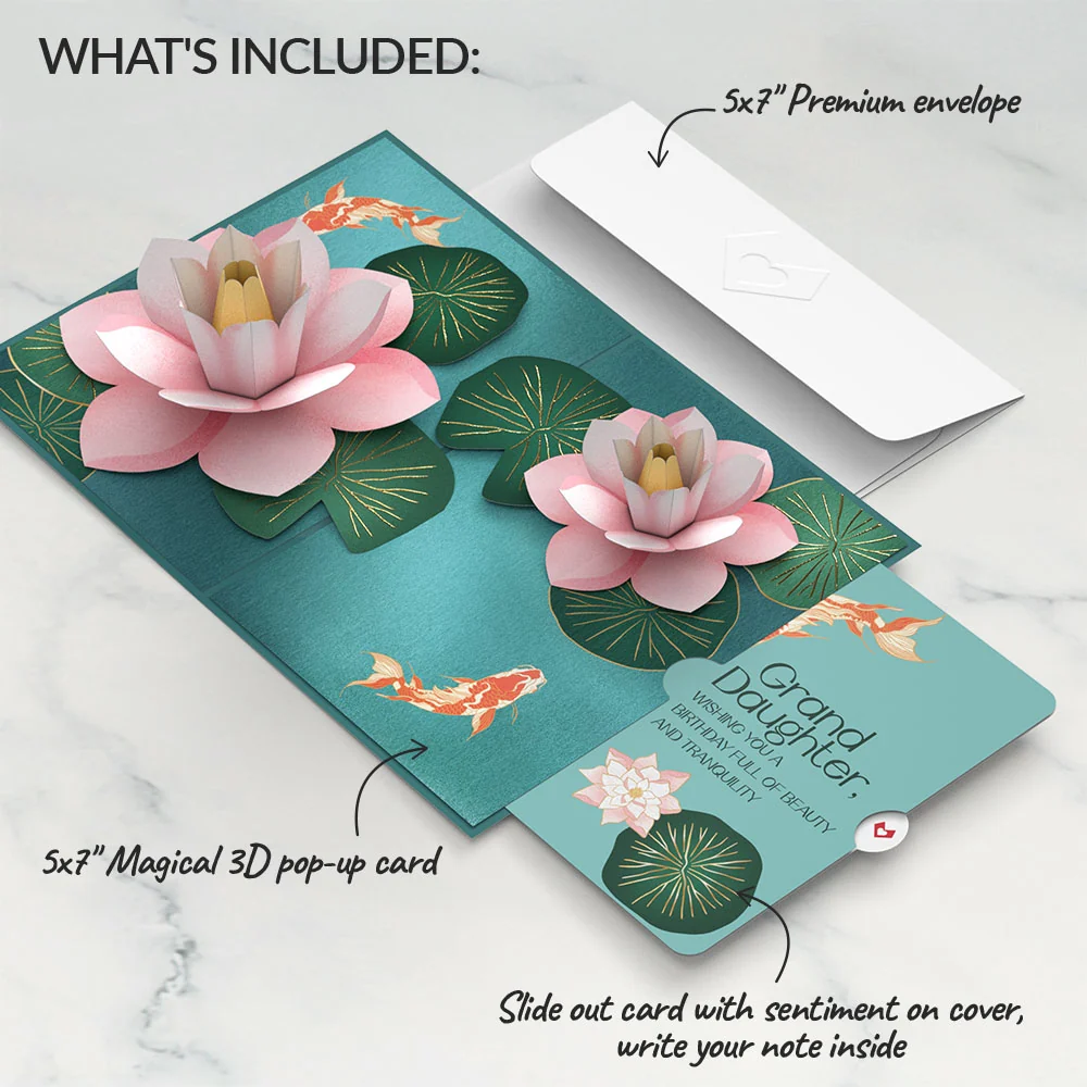 Lovepop Koi Fish and Lotus Birthday Pop-Up Card and Sentiment Set for Granddaughter - Image 2