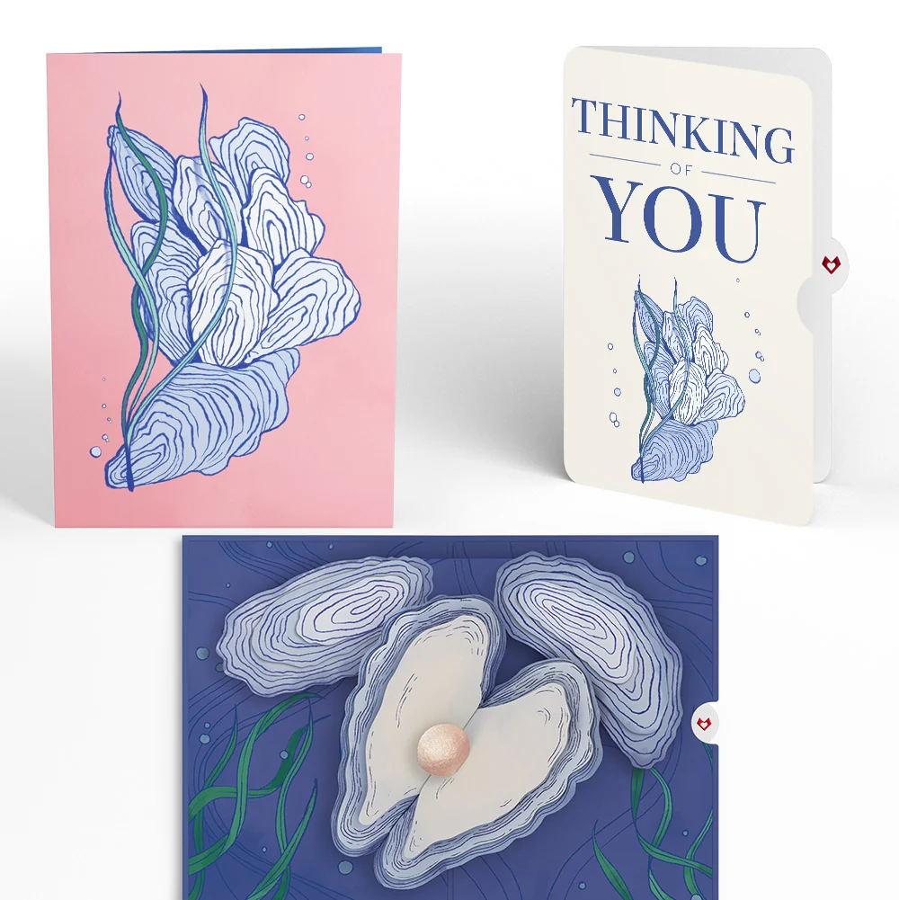 Lovepop Coastal Oysters Thinking of You Pop-Up Card and Sentiment Set Cream