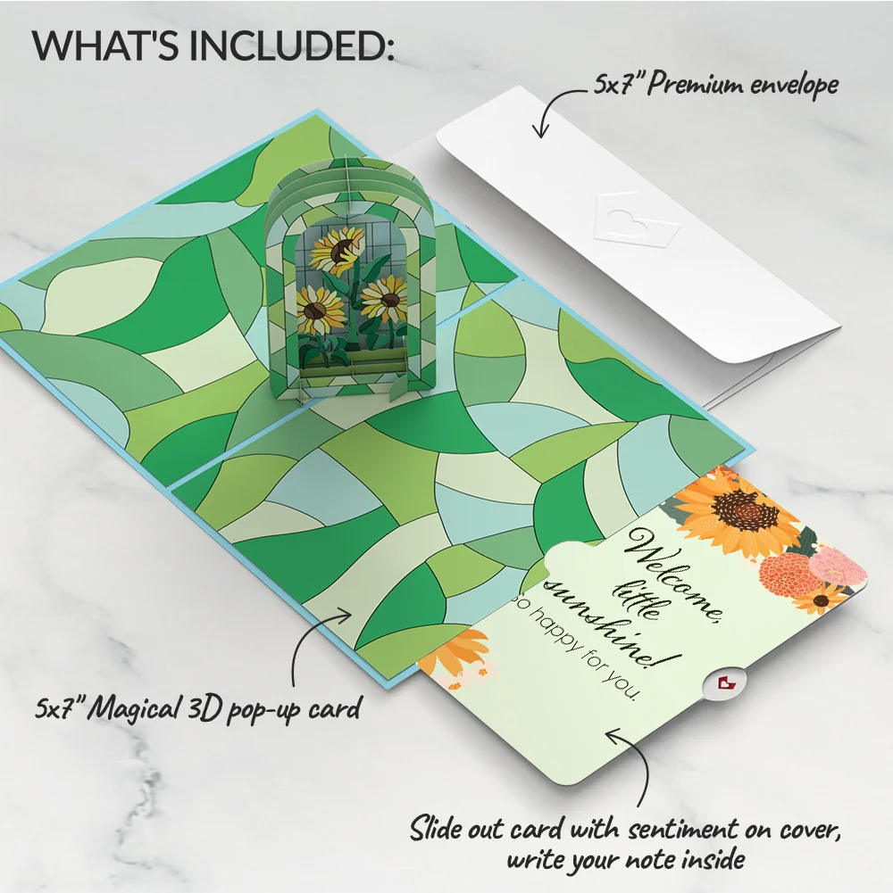 Lovepop Stained Glass Sunflowers New Baby Pop-Up Card and Sentiment Set - Image 2