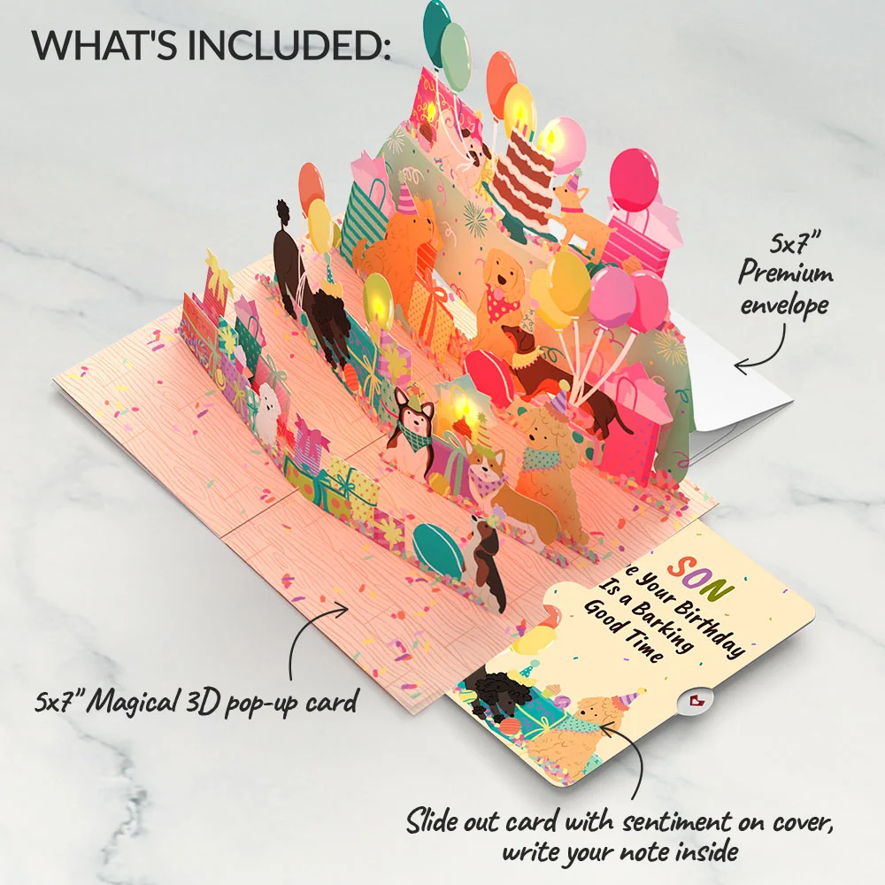 Lovepop Birthday Pawty Pups Music and Lights Pop-Up Card and Sentiment Set for Son - Image 2