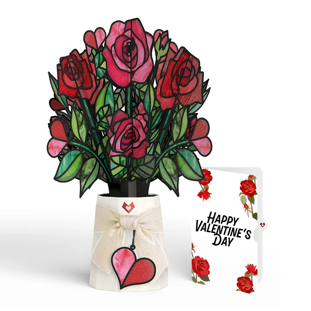 Lovepop Radiant Rose Valentine Suncatcher Bouquet and Sentiment Set Glass