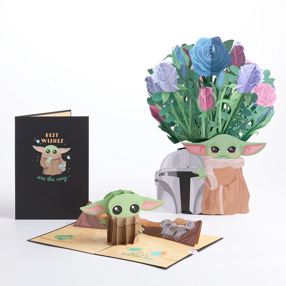 Lovepop Star Wars The Mandalorian Grogu Birthday Pop-Up Card & Flower Buds Bouquet Bundle
