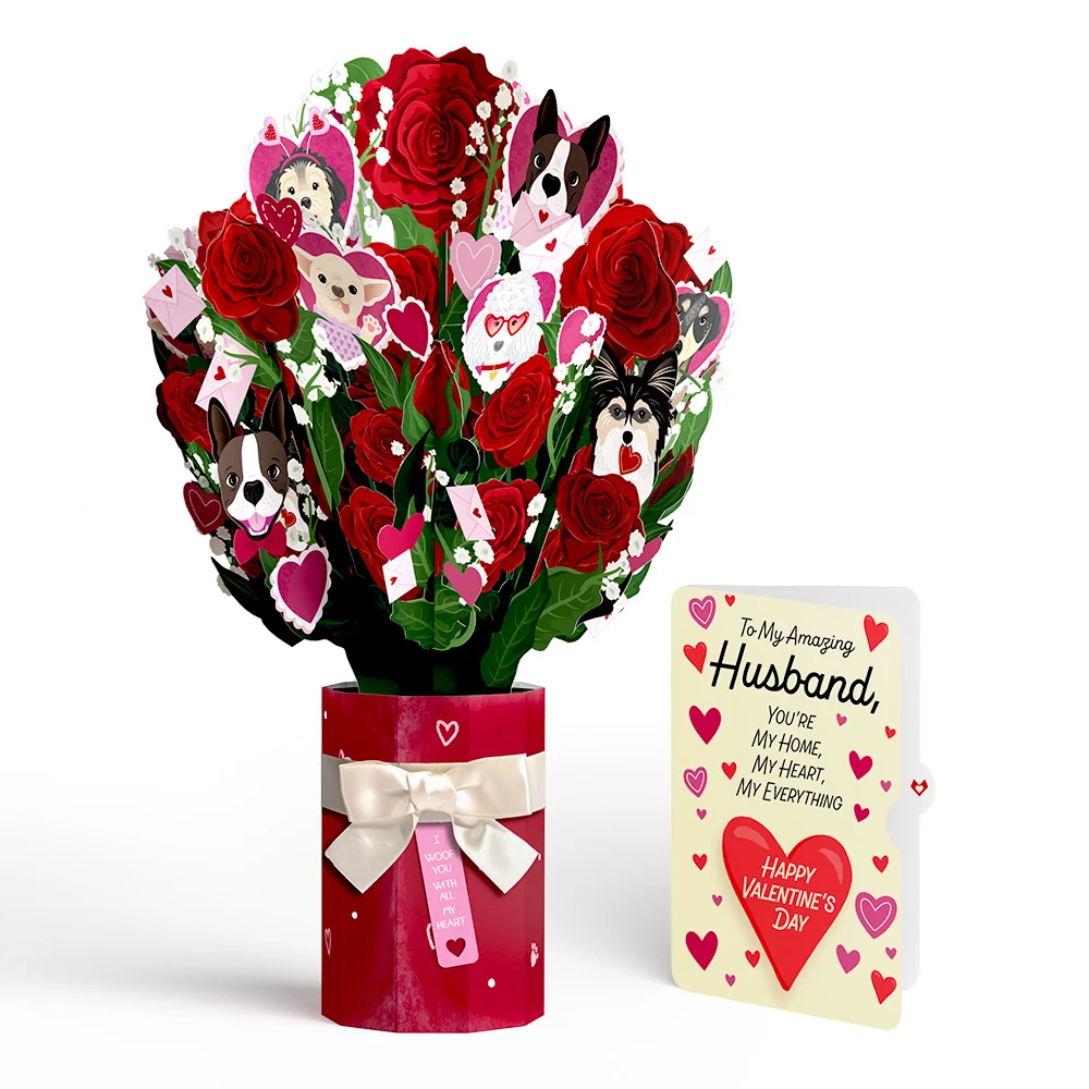 Lovepop I Woof You Dog Valentine Bouquet and Sentiment Set for Husband Vase