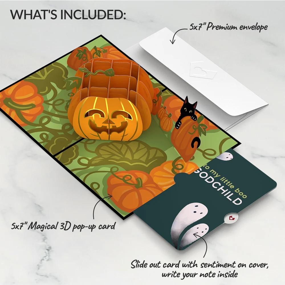 Lovepop Happy Halloween Pumpkin Pop-Up Card and Sentiment Set for Godchild - Image 2