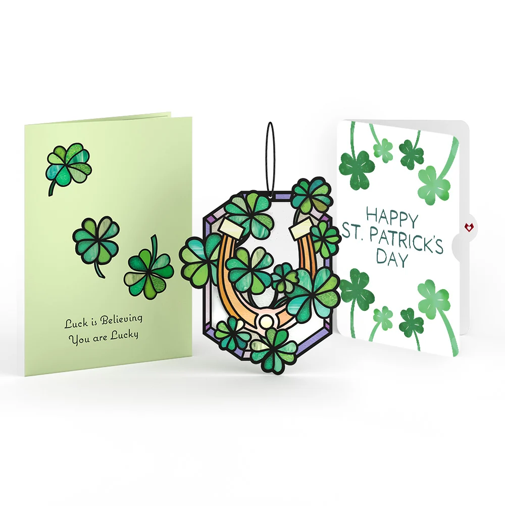 Lovepop Lucky Shamrock St. Patrick’s Day Suncatcher Card and Shamrock Sprigs Sentiment Set Glass