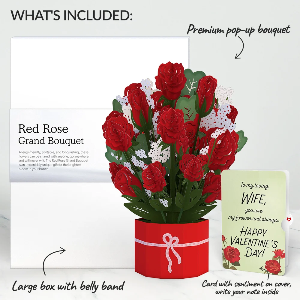 Lovepop Red Rose Valentine Grand Bouquet and Sentiment Set for Wife Vase - Image 2