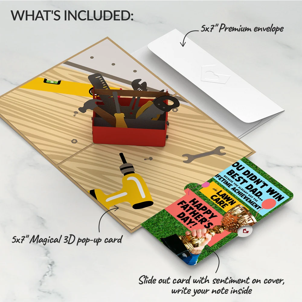 Lovepop Toolbox Father's Day Pop-Up Card and Trophy Lawn Care Sentiment Set - Image 2