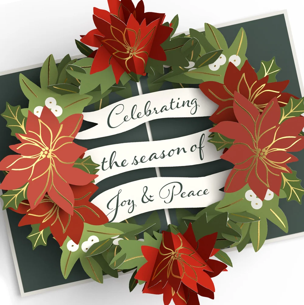 Lovepop Season's Greetings Poinsettia Wreath Pop-Up Card and Sentiment Set for Friend Cream - Image 3