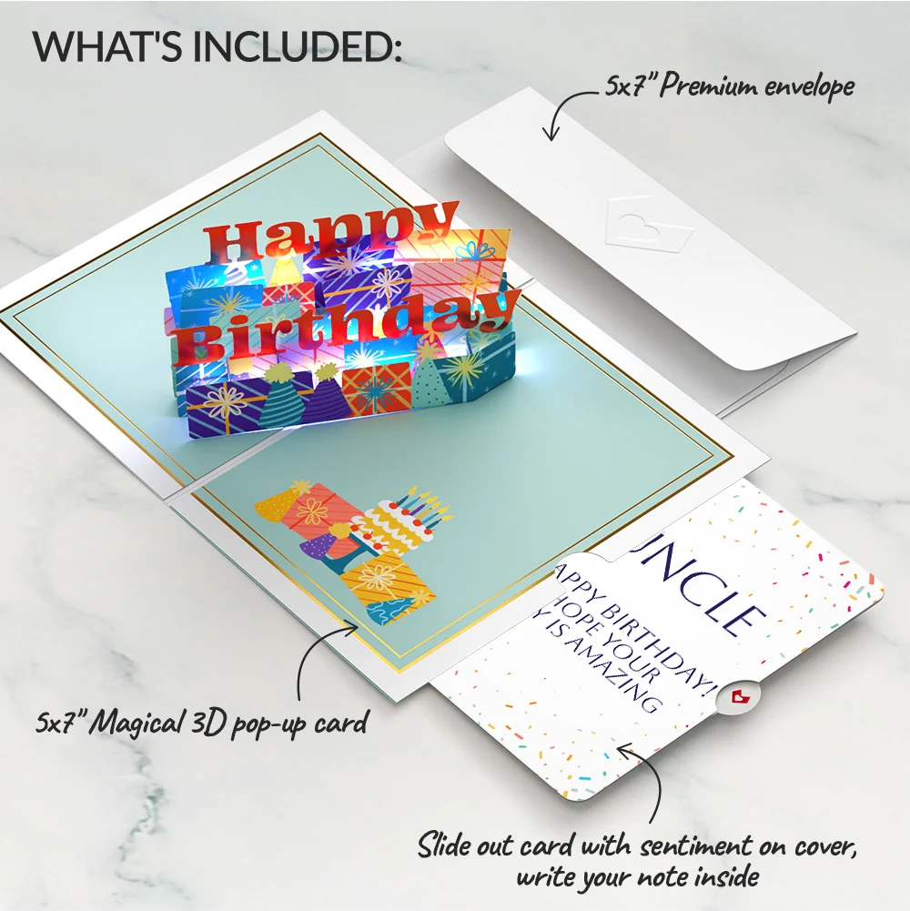 Lovepop Wishing You a Happy Birthday Music and Lights Pop-Up Card and Sentiment Set for Uncle - Image 2
