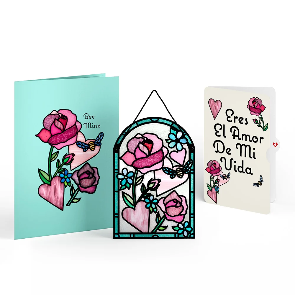 Lovepop Bee Mine Suncatcher Eres El Amor De Mi Vida Valentine Pop-Up Card and Sentiment Set Glass