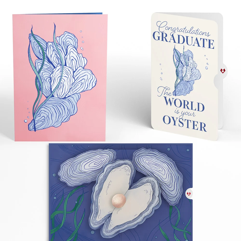 Lovepop Coastal Oysters Graduation Pop-Up Card and Sentiment Set Cream