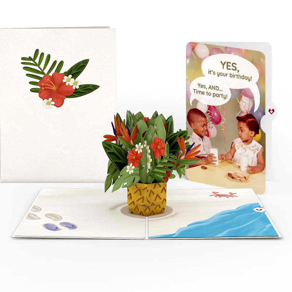 Lovepop Tropical Flower Basket Birthday Pop-Up Card and Time to Party Sentiment Set