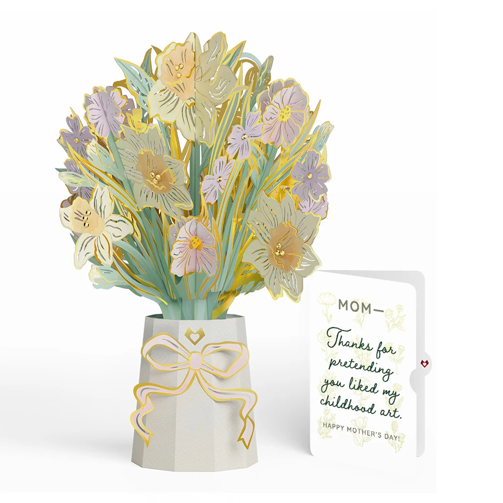 Lovepop Gilded Daffodil Mother’s Day Luxe Bouquet and Vintage Wildflower Sketch Sentiment Set for Mom Vase