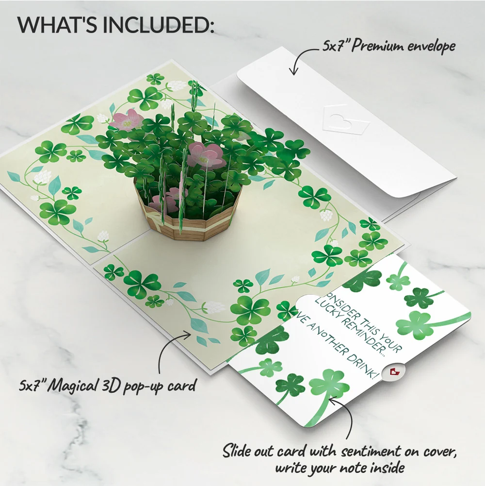 Lovepop Shamrock Basket St. Patrick’s Day Pop-Up Card and Shamrock Cheers Sentiment Set - Image 2