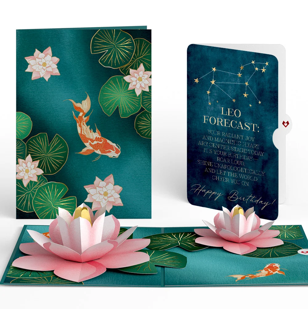 Lovepop Koi Fish and Lotus Pond Birthday Pop-Up Card and Leo Zodiac Sentiment Set