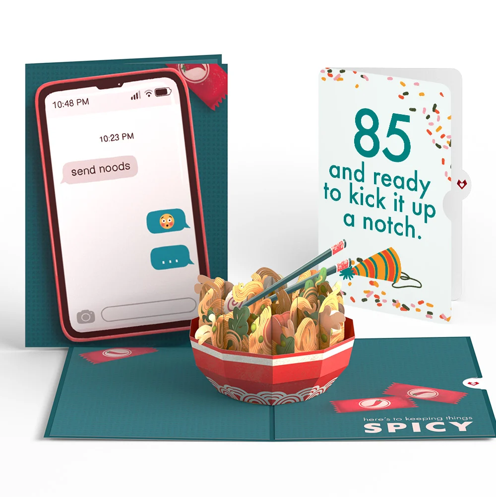 Lovepop Send Noods Spicy Birthday Pop-Up Card and 85th Kick It Up Sentiment Set Bowl