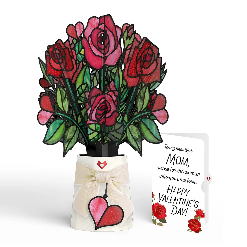 Lovepop Radiant Rose Valentine Suncatcher Bouquet and Sentiment Set for Mom Glass