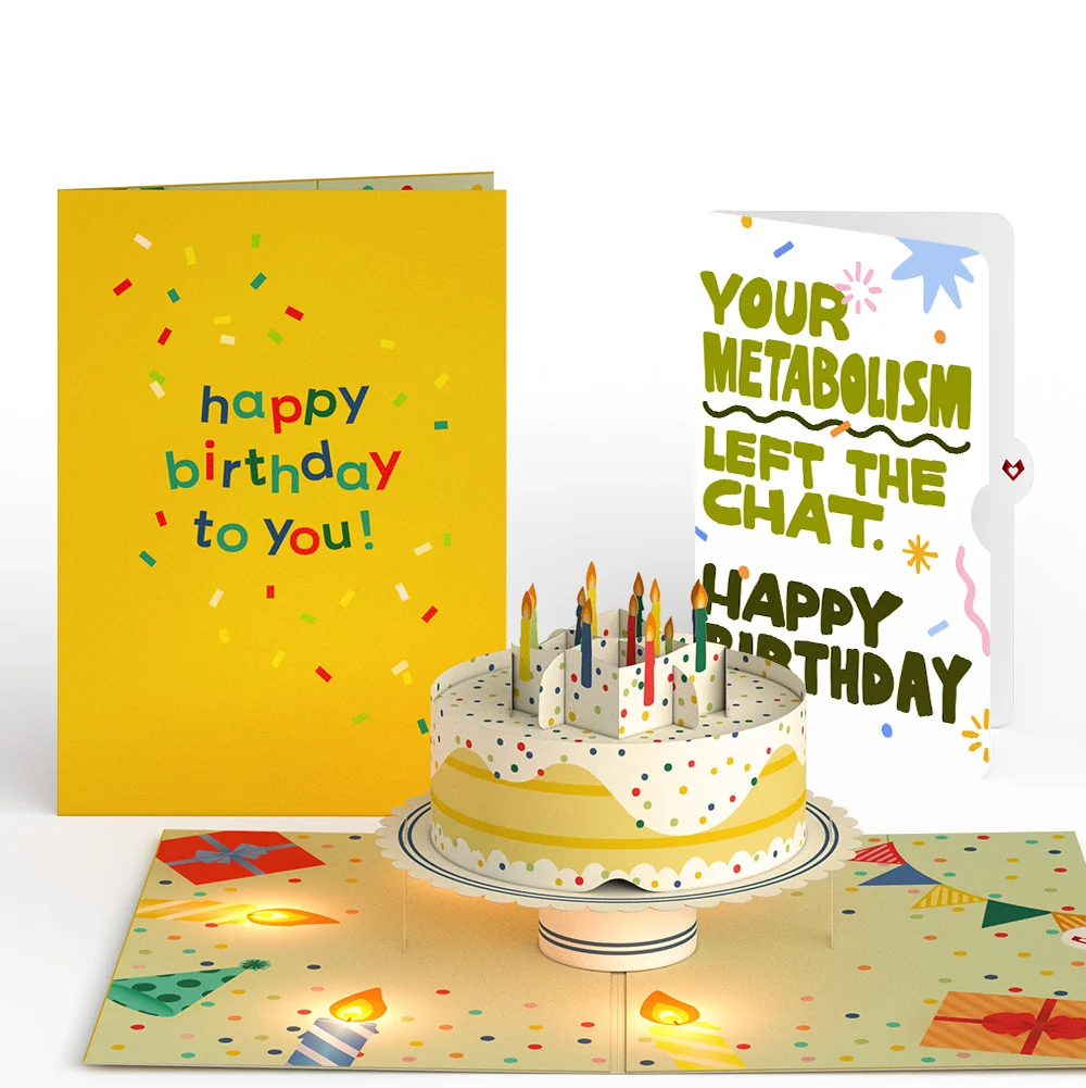 Lovepop Happy Birthday Confetti Cake Music and Lights Pop-Up Card and Metabolism Left The Chat Sentiment Set Candle