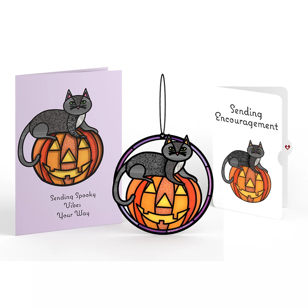 Lovepop Spooky Vibes Halloween Cat Suncatcher Card and Encouragement Sentiment Set