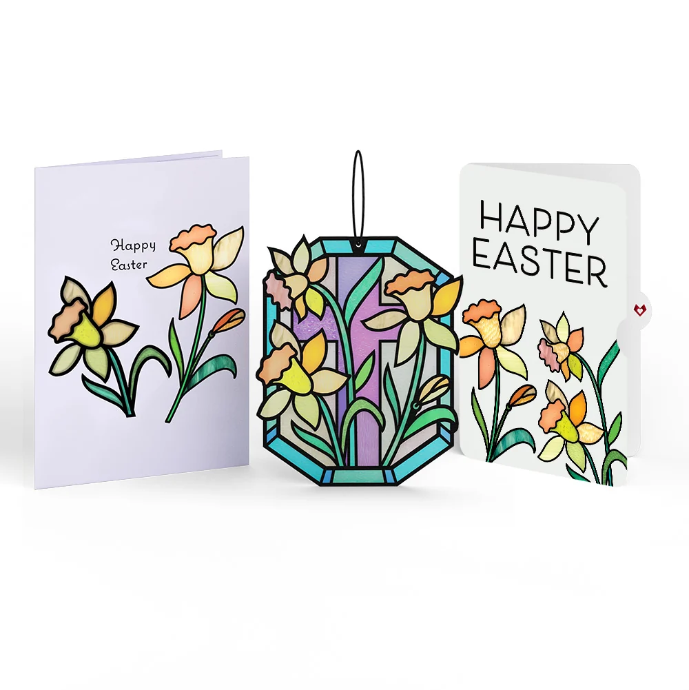 Lovepop Happy Easter Daffodil Easter Suncatcher Card and Sentiment Set Glass