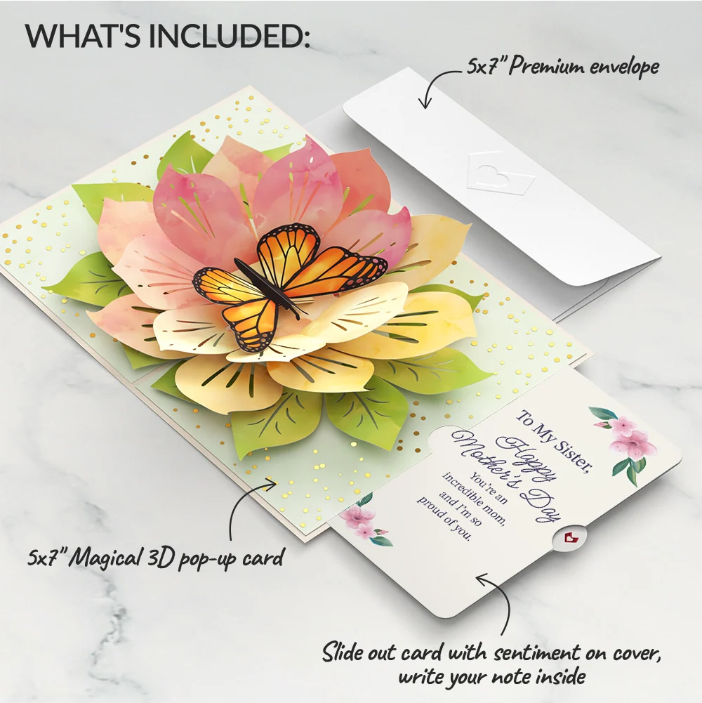 Lovepop Monarch Butterfly Bloom Mother's Day Pop-Up Card and Sentiment Set for Sister - Image 2