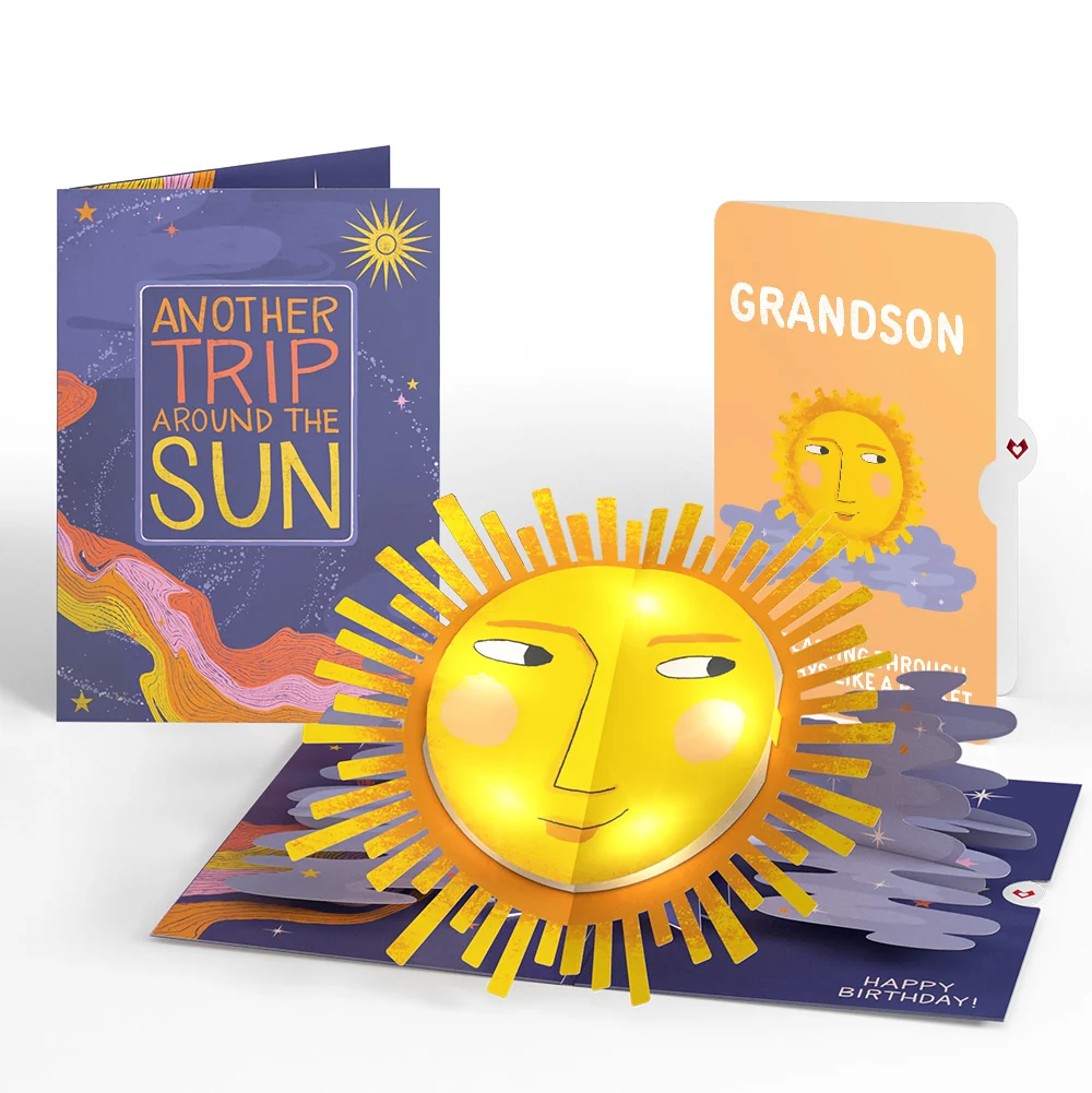 Lovepop Another Trip Around the Sun Birthday Light-Up Pop-Up Card and Sentiment Set for Grandson