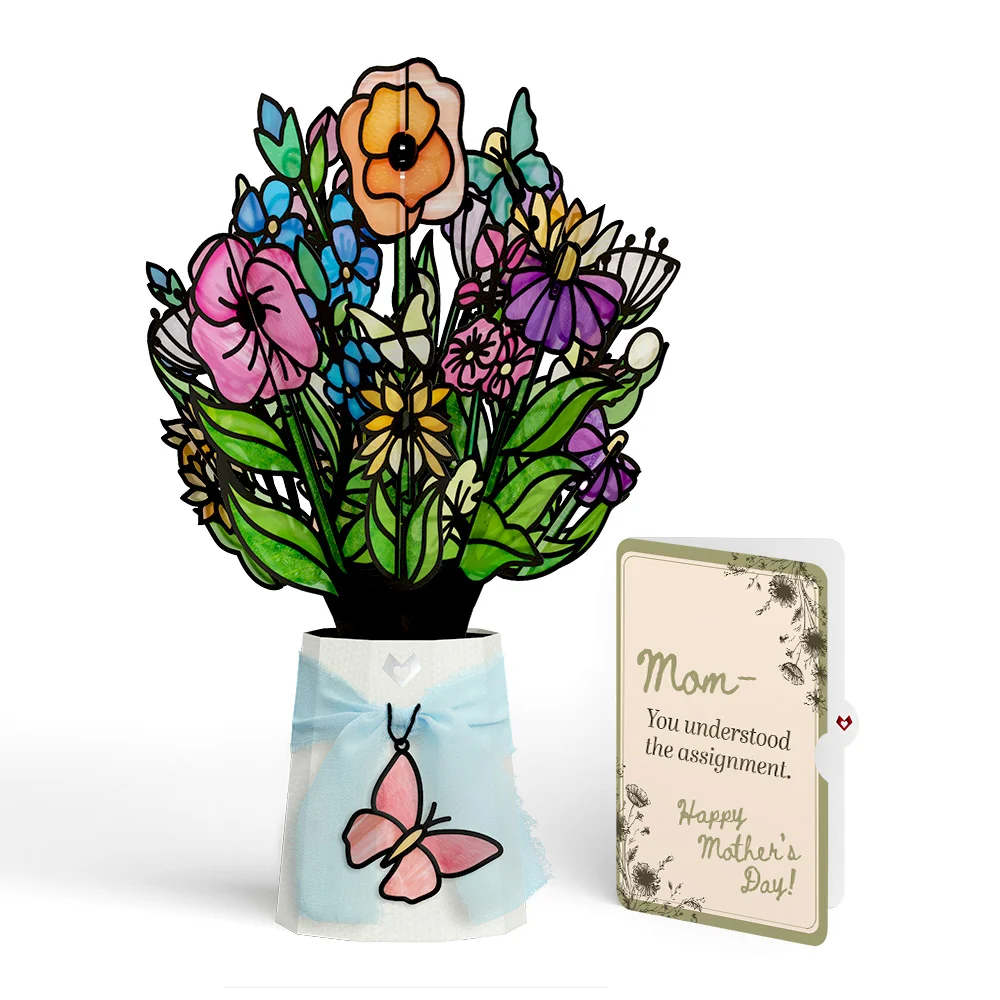 Lovepop Garden Glow Mother’s Day Suncatcher Bouquet and Vintage Sketch Garden Sentiment Set for Mom Glass
