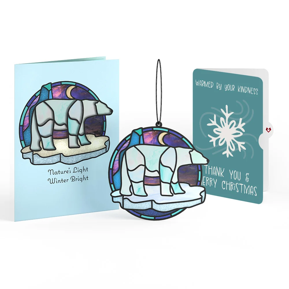 Lovepop Nature's Light Polar Bear Christmas Suncatcher Card and Snowflake Kindness Sentiment Set Glass