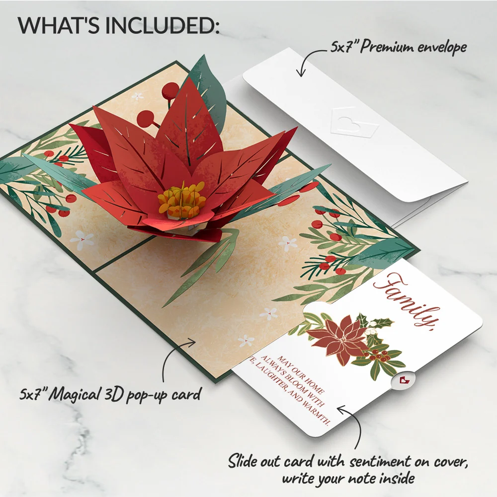 Lovepop Christmas Poinsettia Bloom Pop-Up Card and Sentiment Set for Family Cream - Image 2