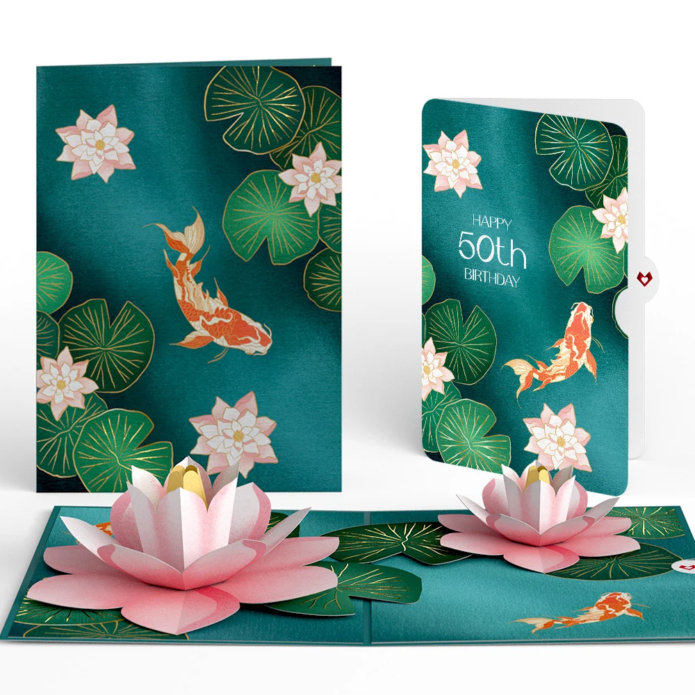 Lovepop Koi Fish and Lotus Pond 50th Birthday Pop-Up Card and Sentiment Set