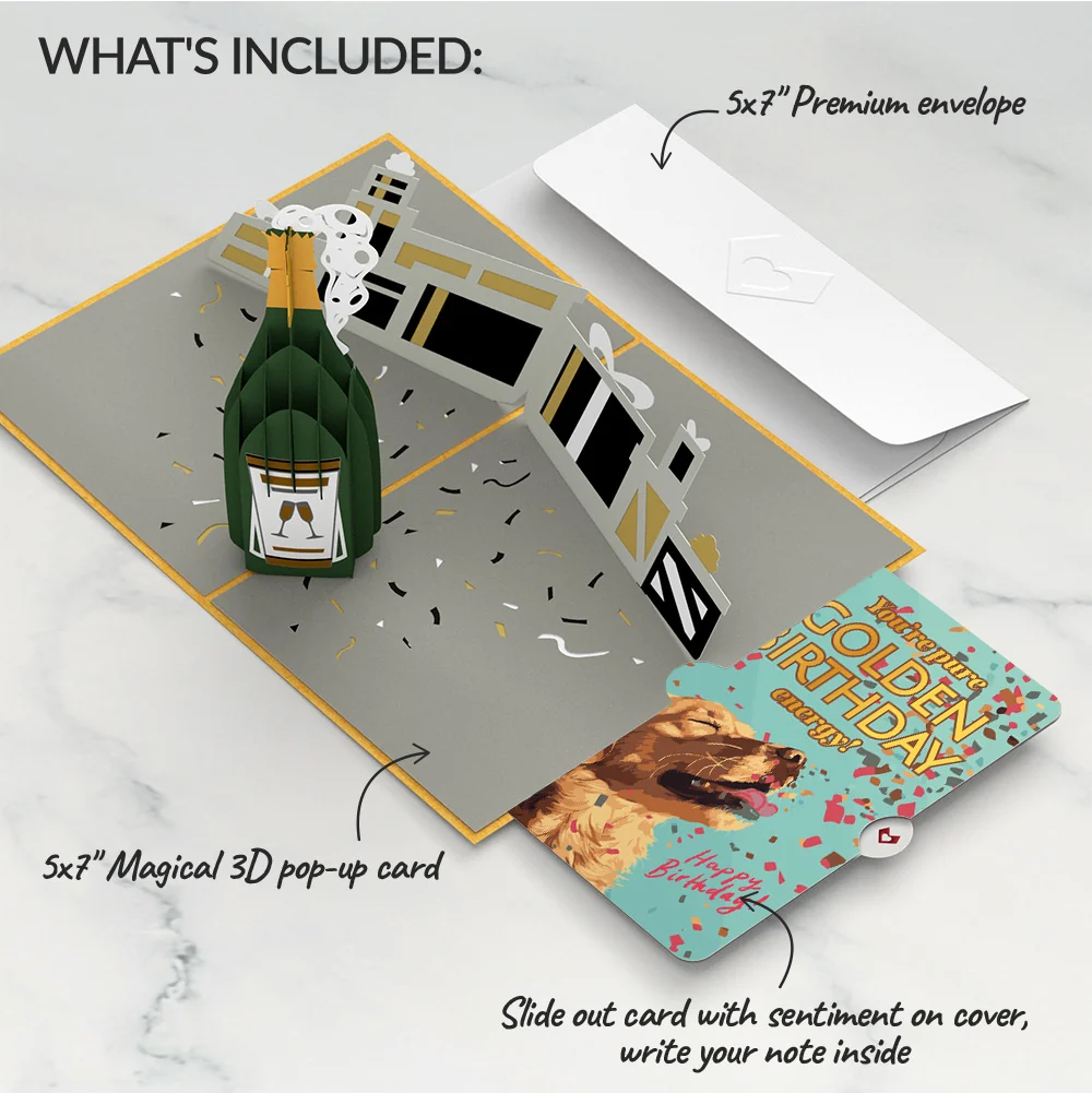 Lovepop Champagne Celebration Birthday Pop-Up Card and Golden Energy Sentiment Set Bottle - Image 2