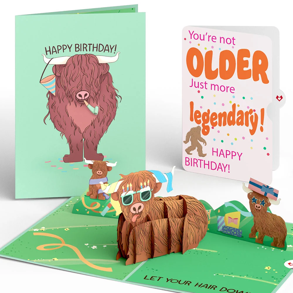 Lovepop Highland Cow Birthday Pop-Up Card and Not Older Just More Legendary Sentiment Set