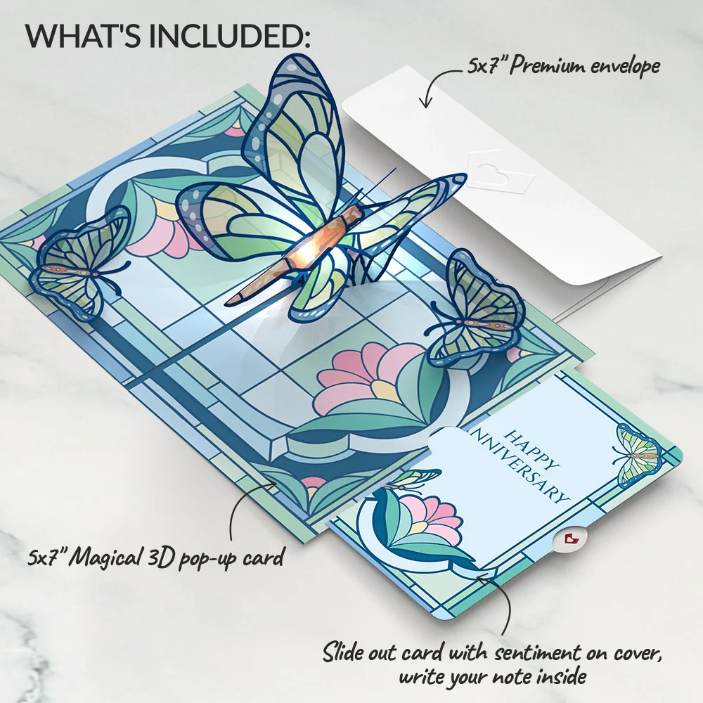 Lovepop Stained Glass Butterfly Anniversary Light-Up Pop-Up Card and Sentiment Set - Image 2