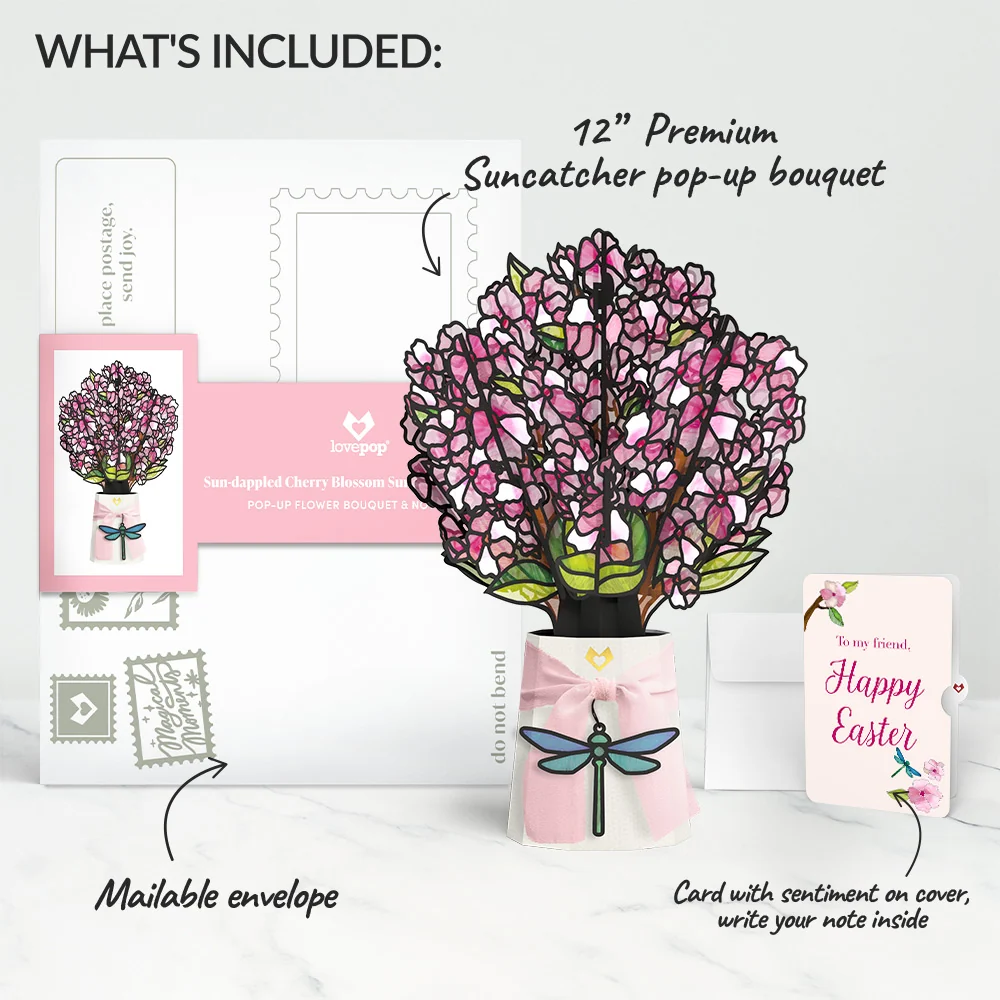Lovepop Sun-dappled Cherry Blossom Easter Suncatcher Bouquet and Sentiment Set for Friend Glass - Image 2