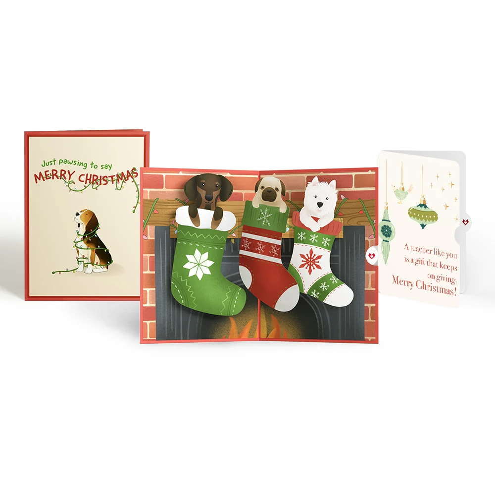 Lovepop Christmas Dog Stockings Pop-Up Card and Sentiment Set for Teacher Cream