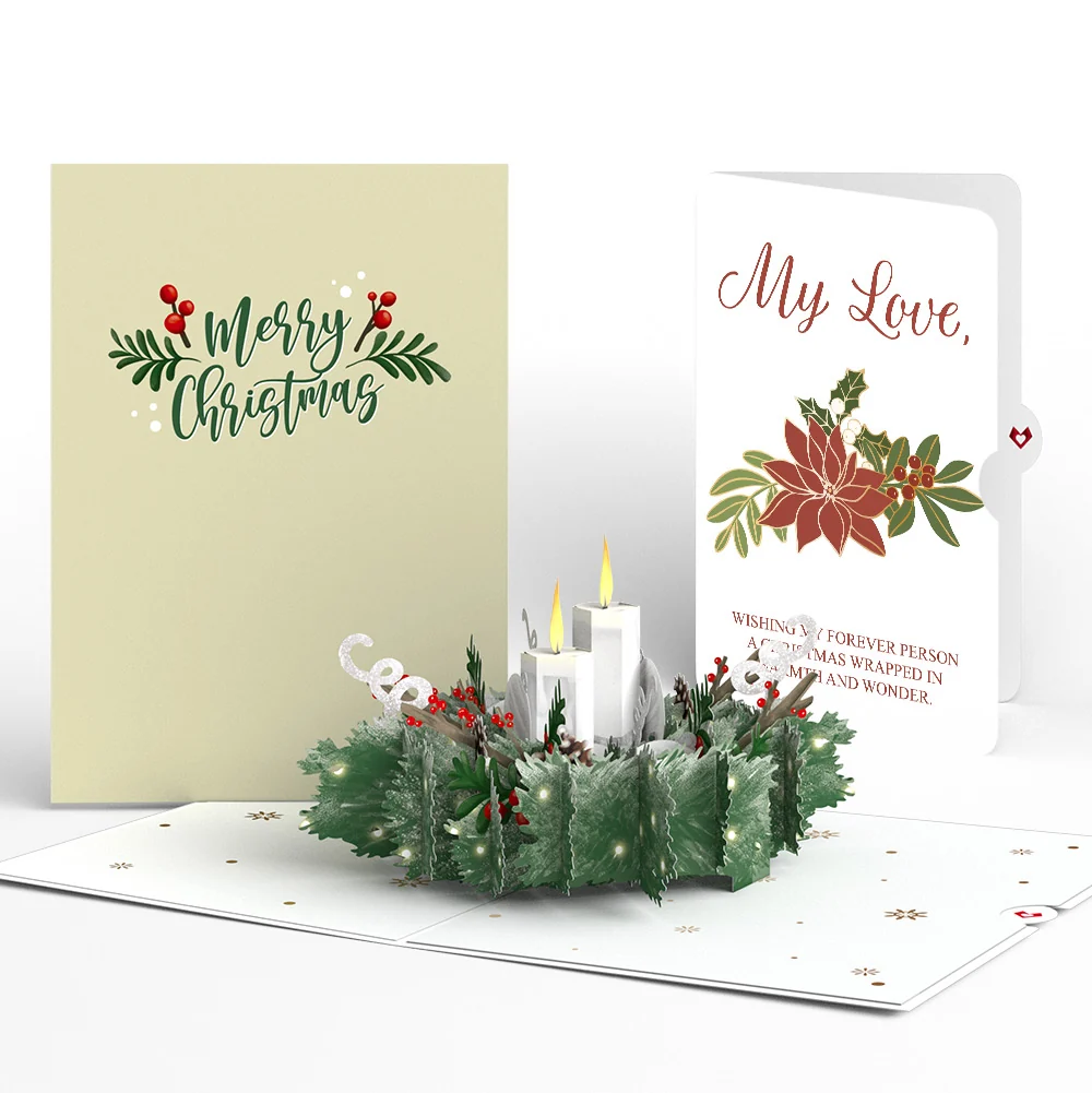 Lovepop Winter Greens Christmas Candle Pop-Up Card and Poinsettia Love Sentiment Set for Partner