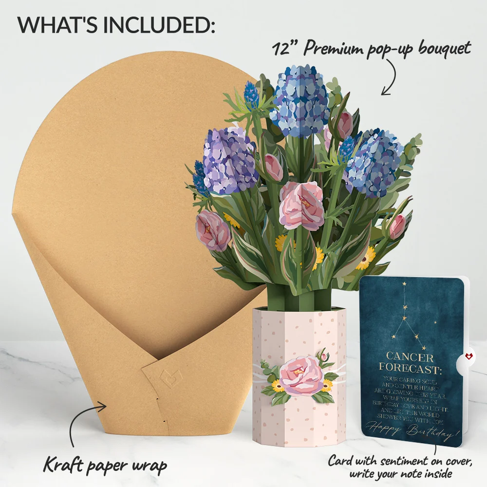 Lovepop Hydrangea Birthday Bouquet and Cancer Zodiac Sentiment Set Vase - Image 2