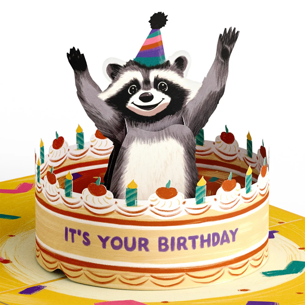 Lovepop Go Feral Raccoon 3rd Birthday Pop-Up Card and Career Objectives Sentiment Set Candle - Image 3