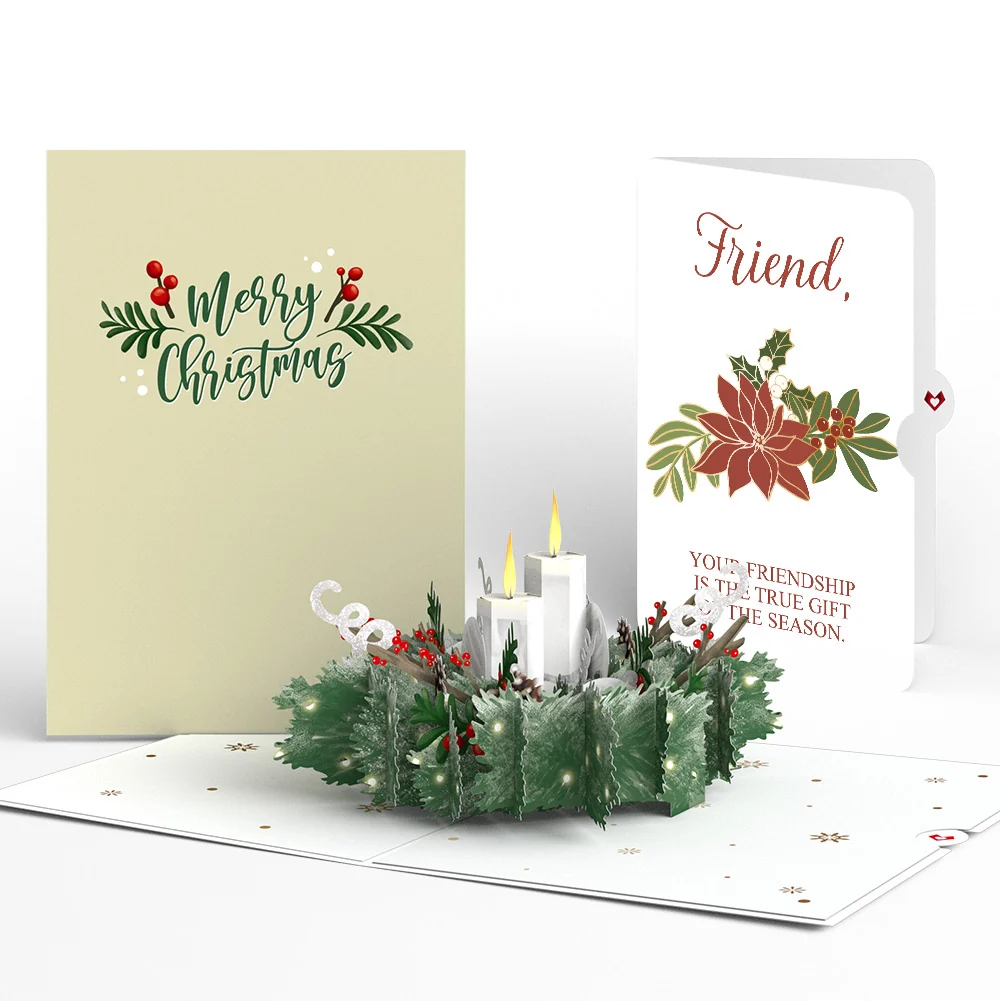 Lovepop Winter Greens Christmas Candle Pop-Up Card and Poinsettia Sentiment Set for Friend