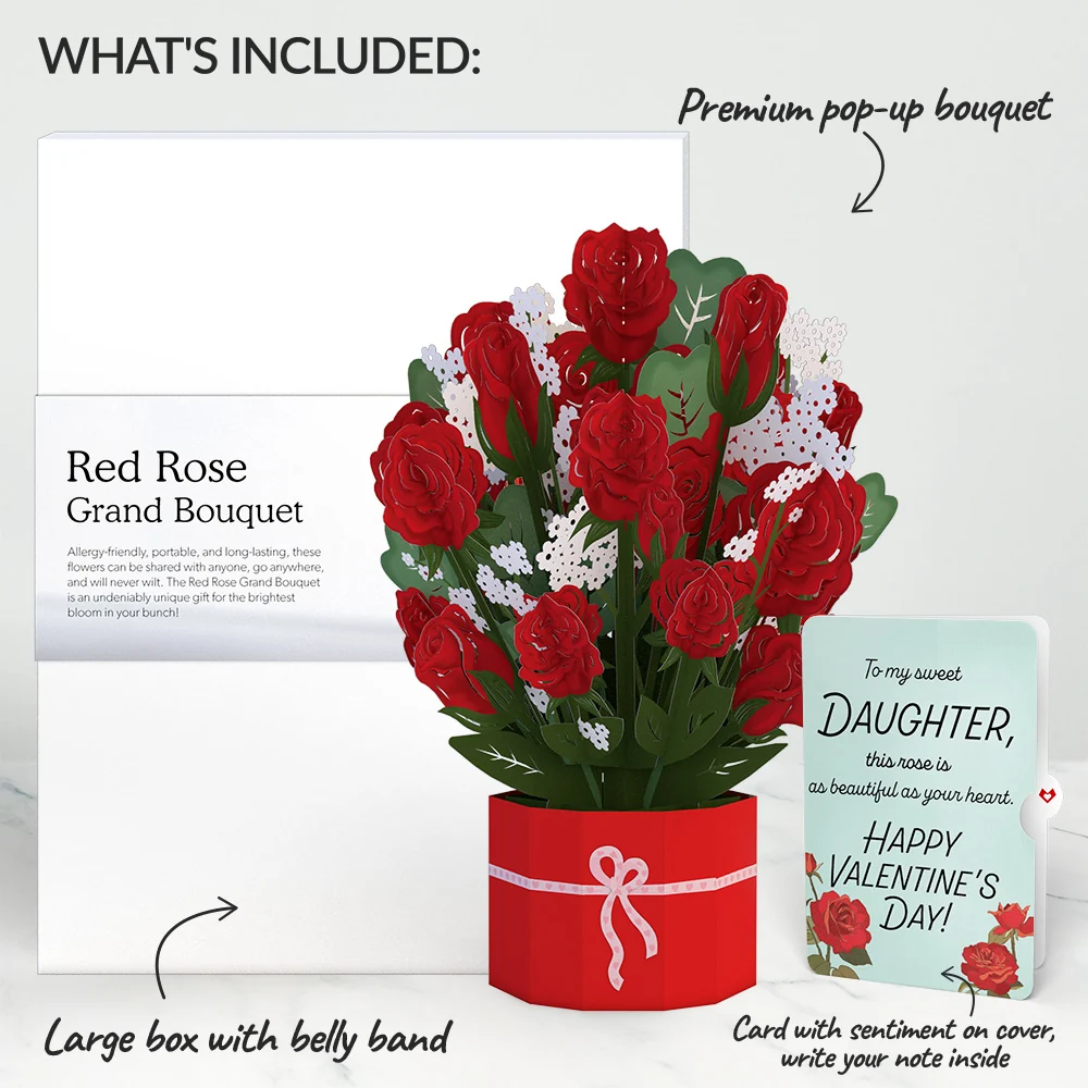 Lovepop Red Rose Valentine Grand Bouquet and Sentiment Set for Daughter Vase - Image 2