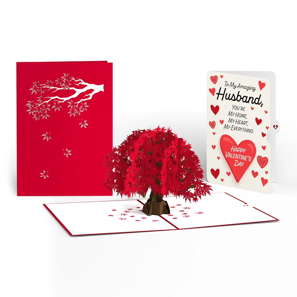 Lovepop Japanese Maple Valentine Pop-Up Card and Sentiment Set for Husband Cream