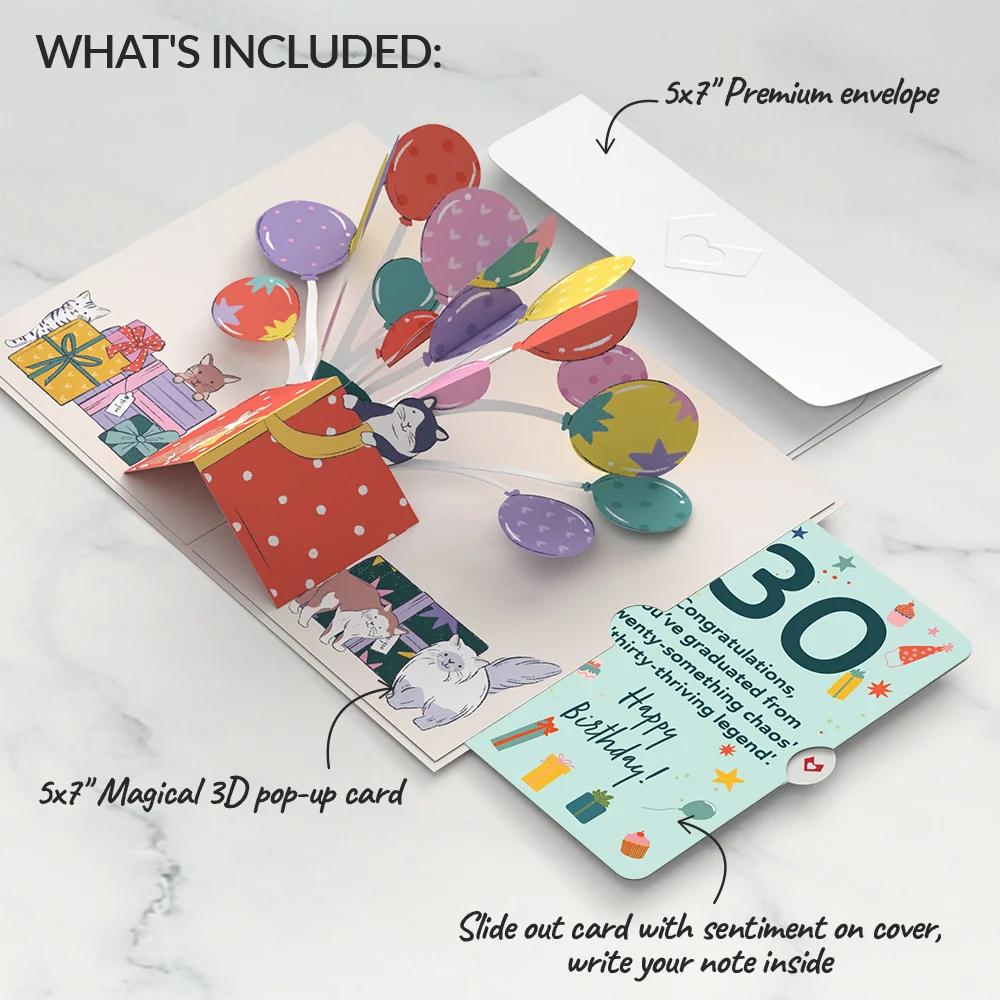 Lovepop Curious Cats 30th Birthday Pop-Up Card and Sentiment Set - Image 2