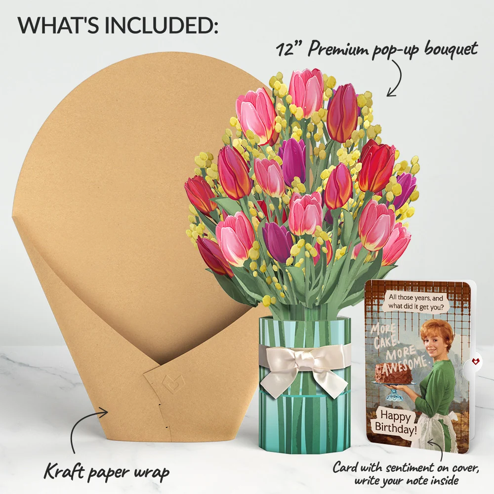 Lovepop Cheerful Tulips Birthday Bouquet and More Cake More Awesome Sentiment Set Vase - Image 2