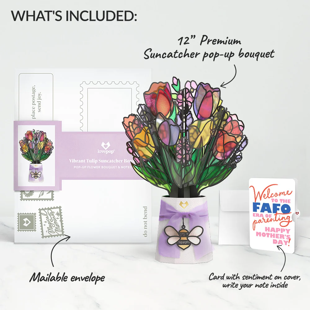 Lovepop Vibrant Tulip Mother's Day Suncatcher Bouquet and FAFO Era Sentiment Set Vase - Image 2