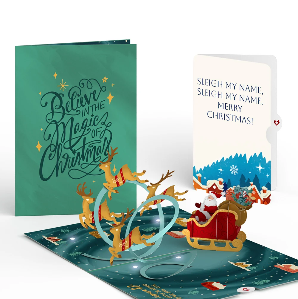 Lovepop Magic of Christmas Santa's Sleigh Light-Up Pop-Up Card and Snow Village Sentiment Set Cream
