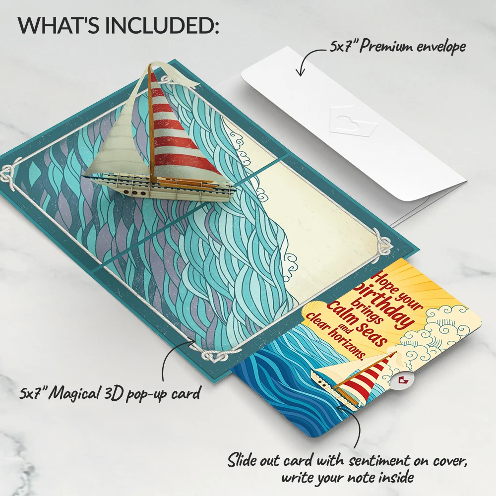Lovepop Sailboat on the Horizon Birthday Pop-Up Card and Calm Seas Sentiment Set - Image 2