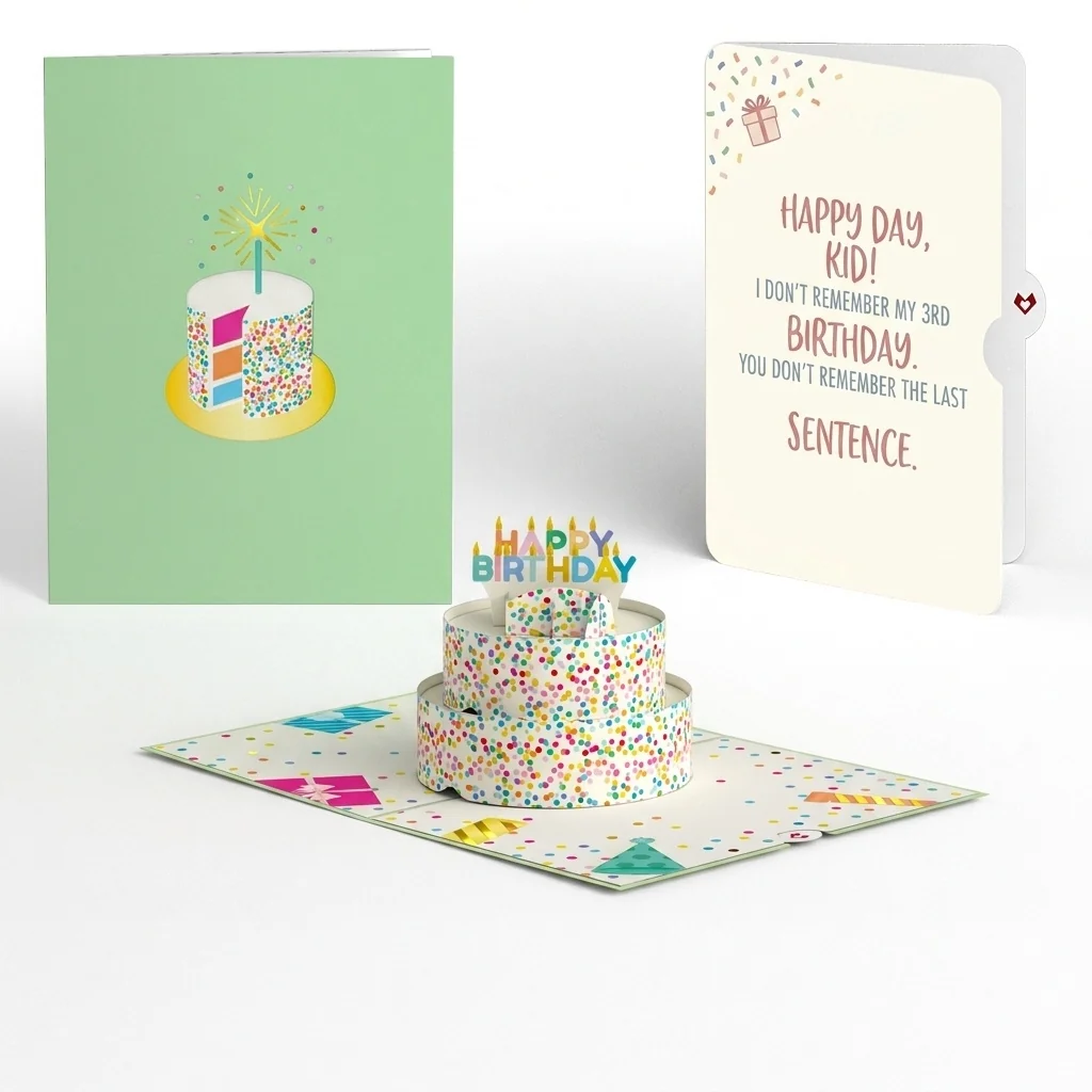 Lovepop Sprinkles Birthday Cake Pop-Up Card and Last Sentence Sentiment Set for Kid Candle