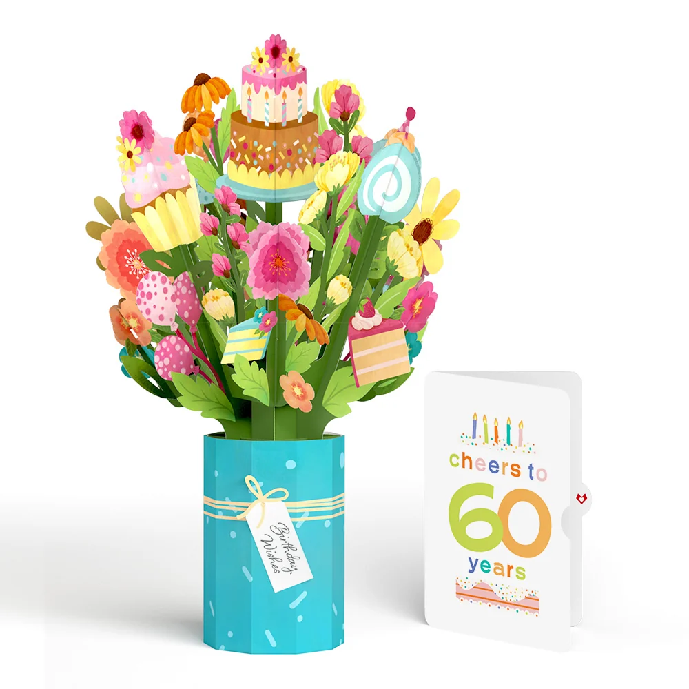 Lovepop Sweet 60th Birthday Wishes Bouquet and Confetti Cake Sentiment Set Vase