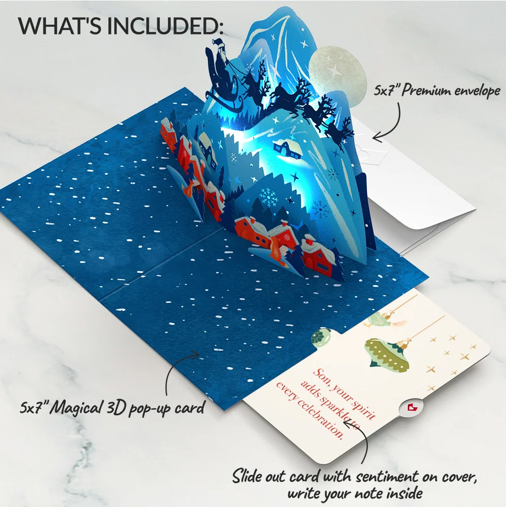 Lovepop Christmas Eve Sleigh Ride Music and Lights Pop-Up Card and Sentiment Set for Son Cream - Image 2